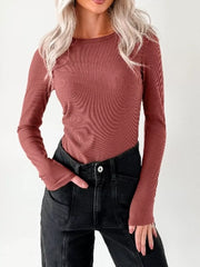 Ribbed Long Sleeve Fitted Bodysuit OutfitFlow