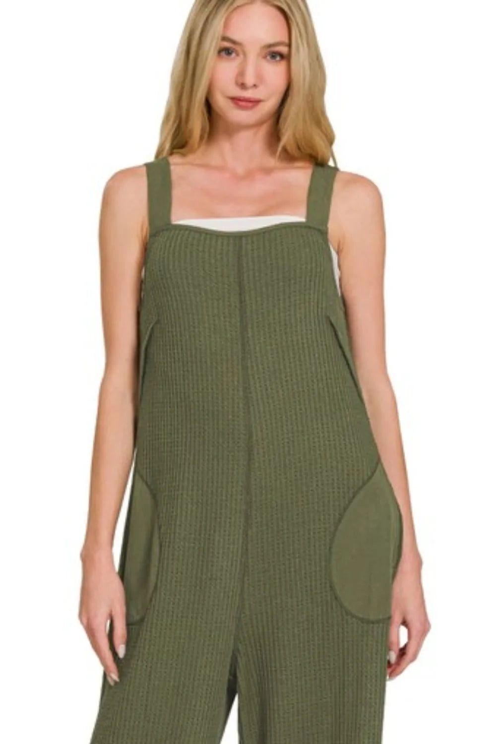 Zenana Knit Waffle Wide Leg Overalls OutfitFlow