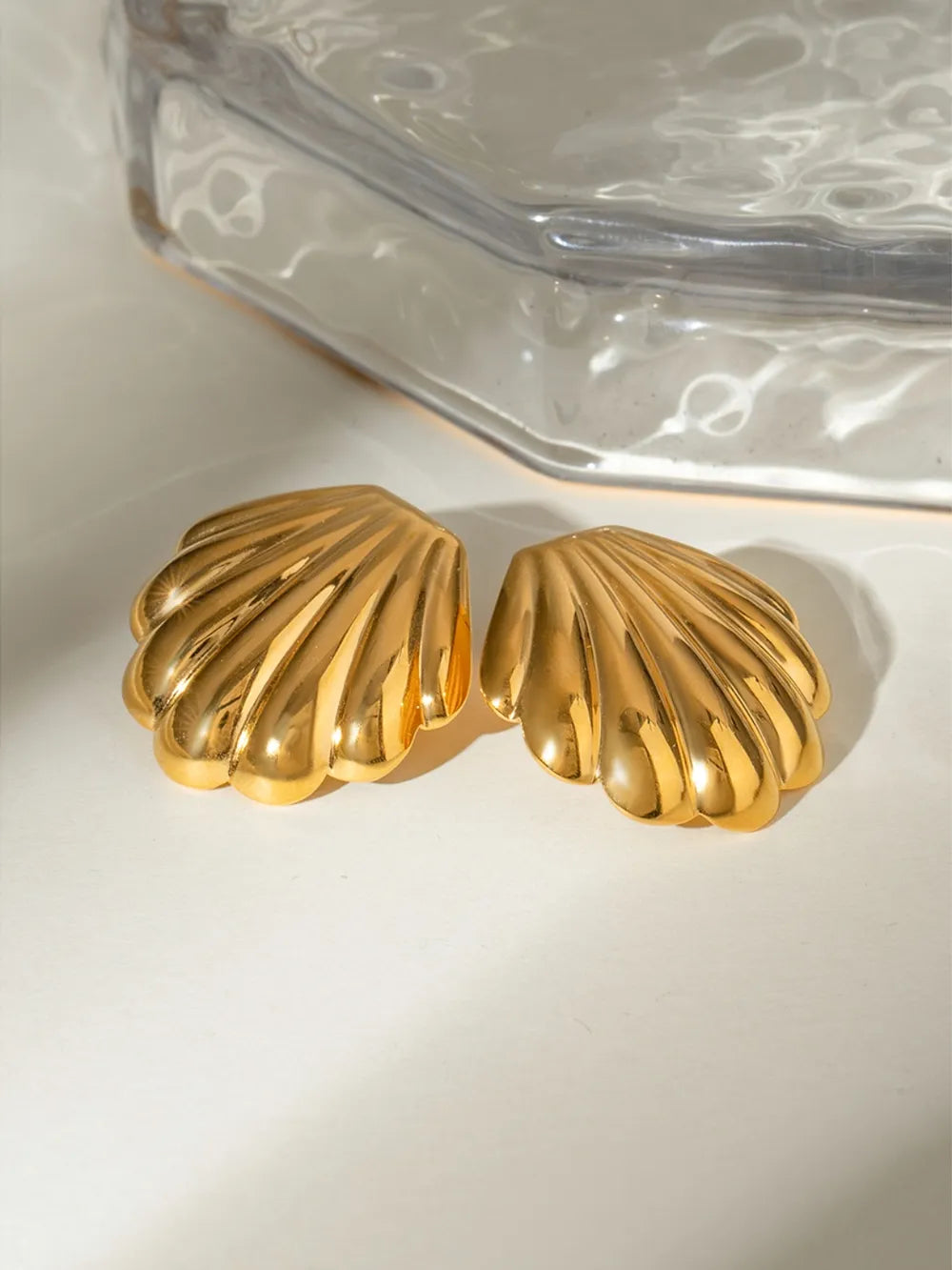 18K Gold-Plated Stainless Steel Shell Stud Earrings OutfitFlow
