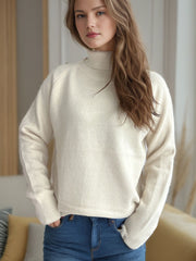 Outfit Flow - Solid Color Turtleneck Long Sleeve Sweater