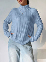 Ribbed Turtleneck Long Sleeve Sweater OutfitFlow