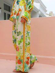Printed Tie Back Shirt and Pants Set OutfitFlow