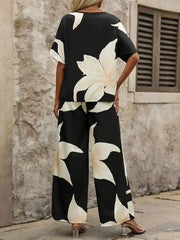 Printed V-Neck Top and Pants Set OutfitFlow