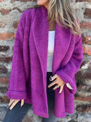 Open Front Long Sleeve Fluffy Jacket Purple Trendsi