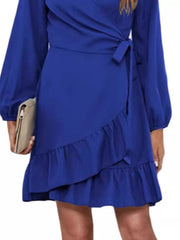 Ruffle Hem Long Sleeve Wrap Dress OutfitFlow