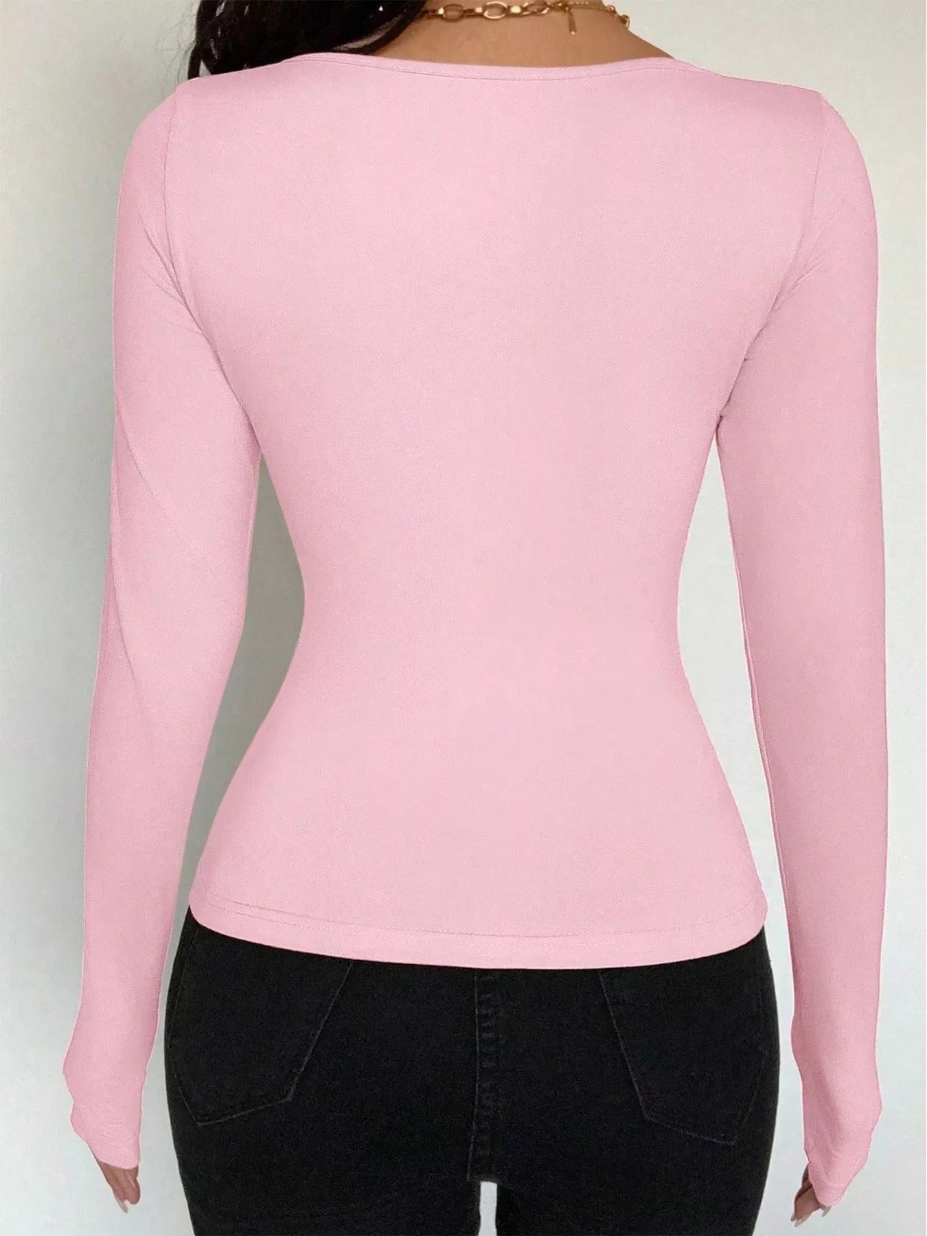 Long Sleeve Scoop Neck Tie Front T-Shirt OutfitFlow