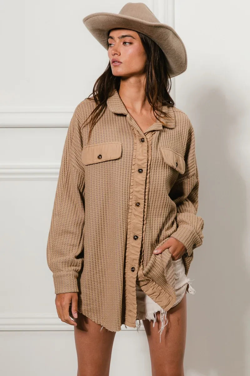 BiBi Heavy Waffle Oversized Shacket OutfitFlow