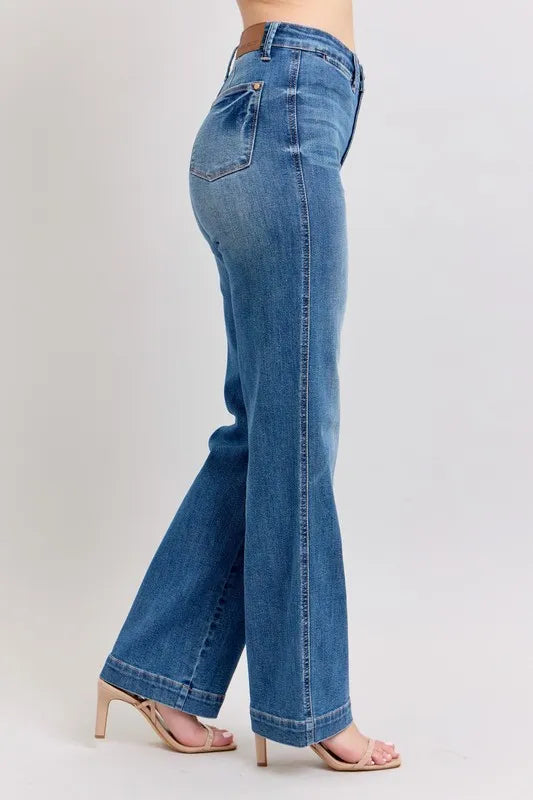 Judy Blue Full Size High Waist Contrast Thread Straight Plus Size OutfitFlow
