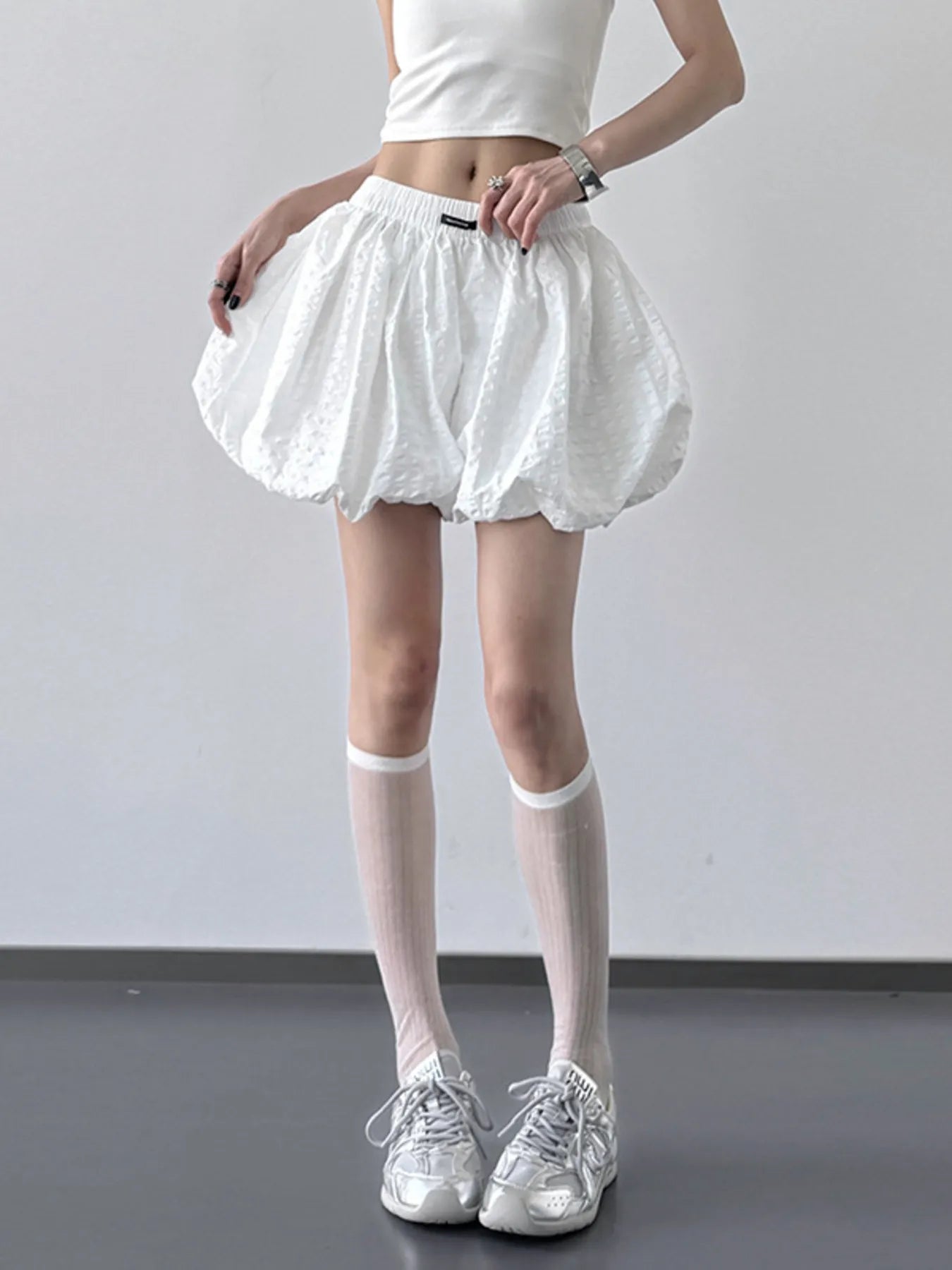 Bubble Hem Elastic Waist Shorts OutfitFlow