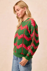 BiBi Christmas Theme Chevron Sequins Detail Sweater OutfitFlow