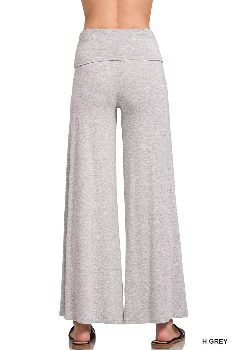 Zenana Fold Over Waist Comfy Wide Leg Pants Trendsi