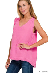 Zenana Double Gauze Raw Edge V-Neck Tank OutfitFlow
