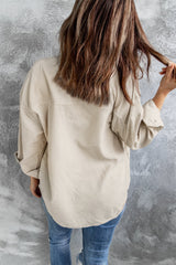 Collared Neck Button Up Dropped Shoulder Jacket