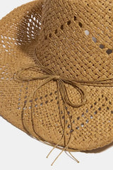 Fame Mixed Beaded Strap Western Fedora Straw Hat OutfitFlow