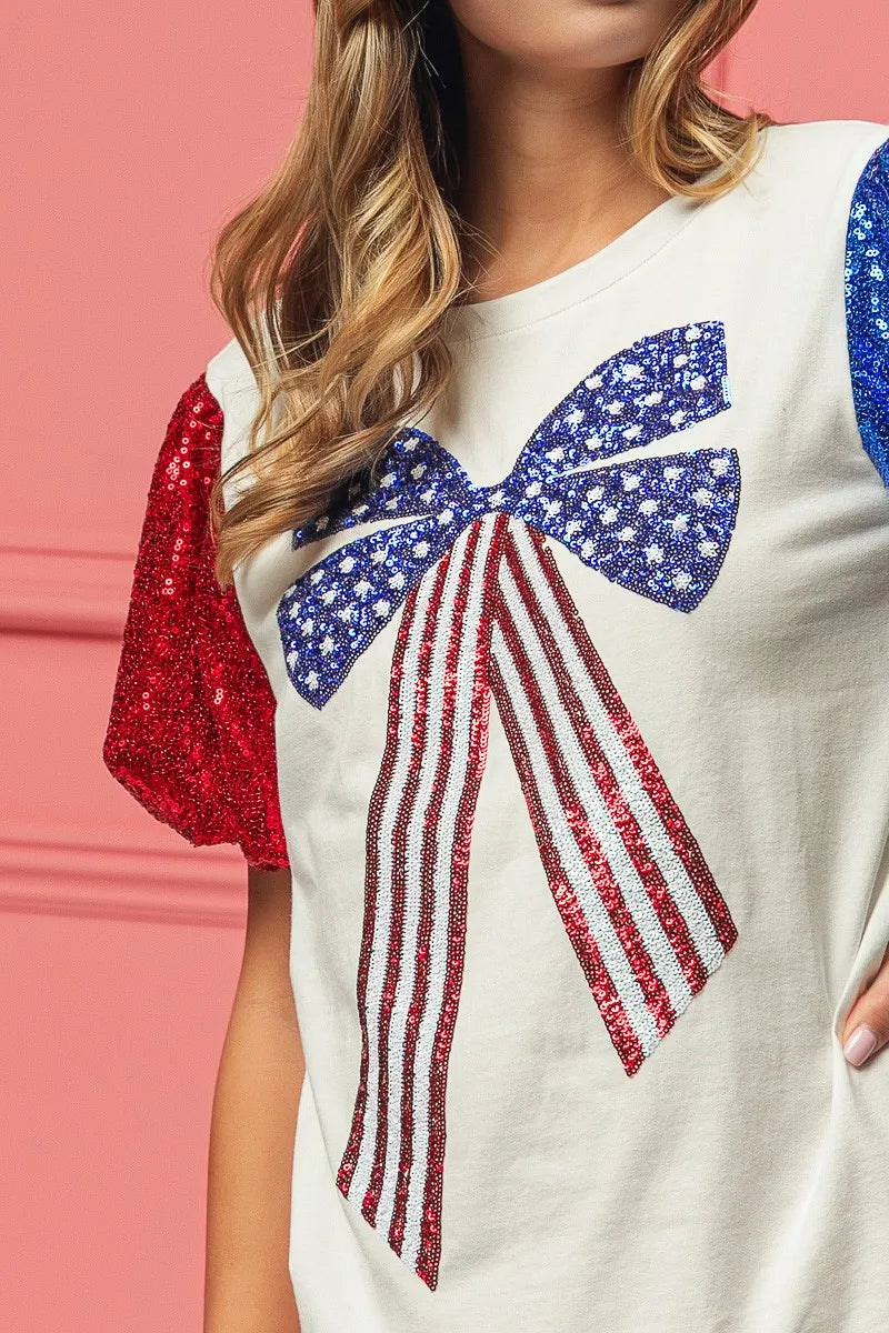 BiBi Sequin American Flag Bow Top OutfitFlow