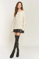 ADORA Cable Knit Off Shoulder Sweater OutfitFlow