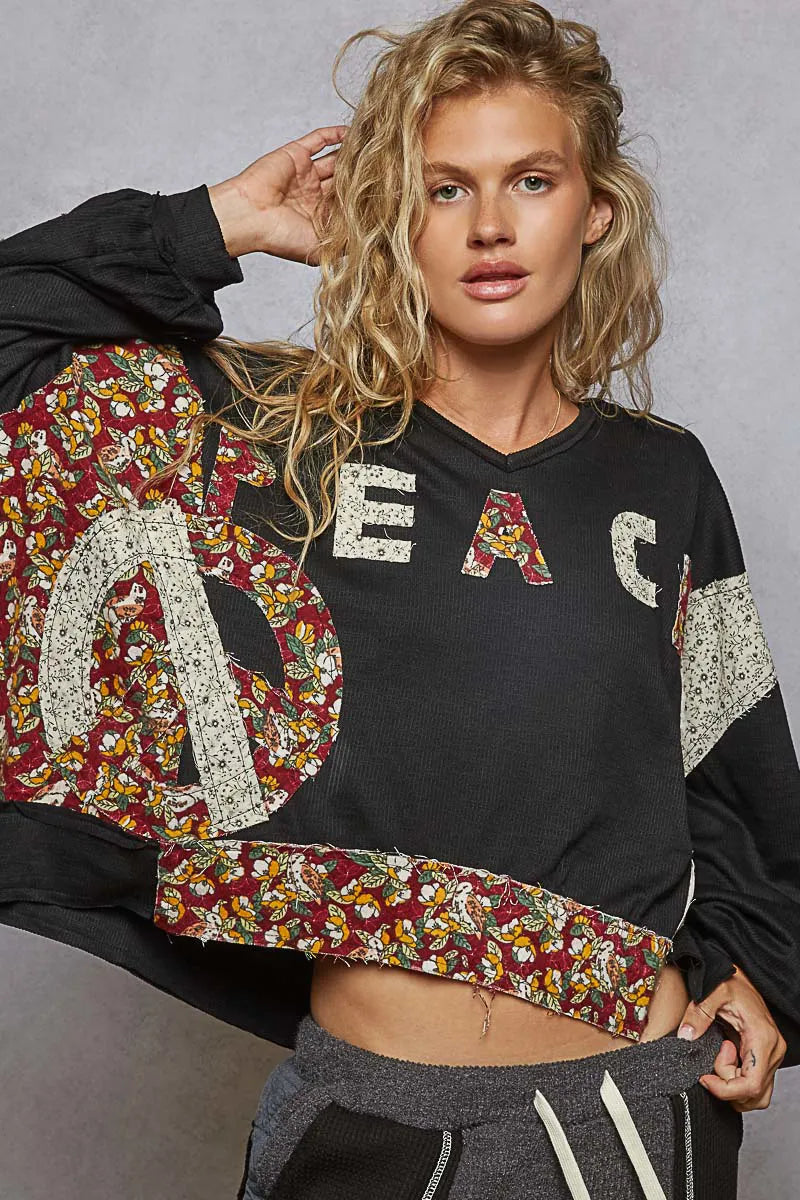 POL Peace Patch Floral Long Sleeve Hoodie OutfitFlow