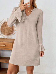 Notched Flare Sleeve Mini Dress OutfitFlow