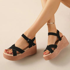 Open Toe Wedge Sandals Black OutfitFlow