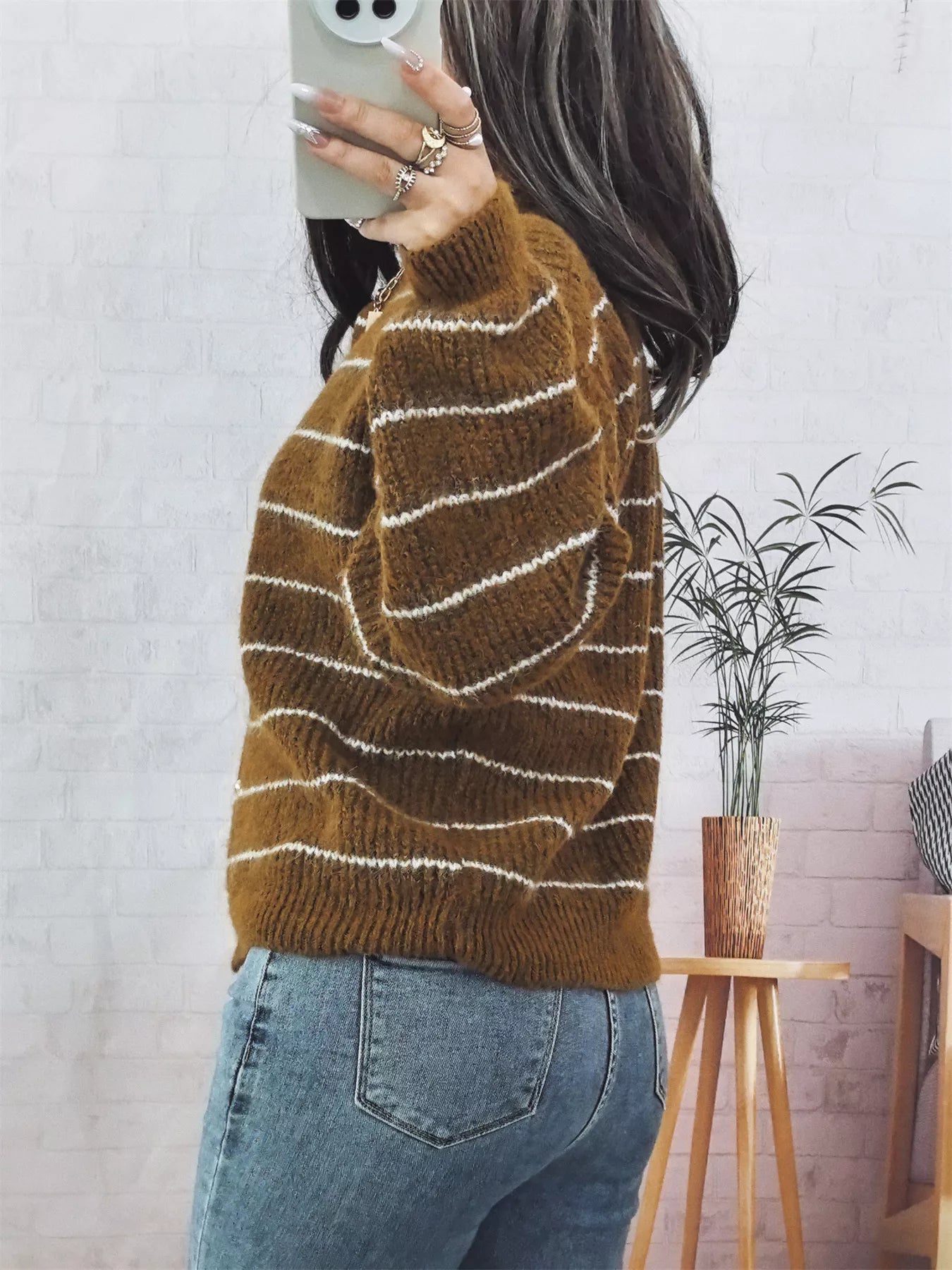 Striped Button Up Long Sleeve Cardigan OutfitFlow