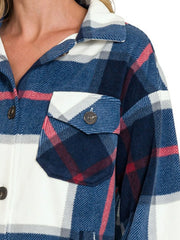 Zenana Oversized Plaid Fleece Shacket Trendsi