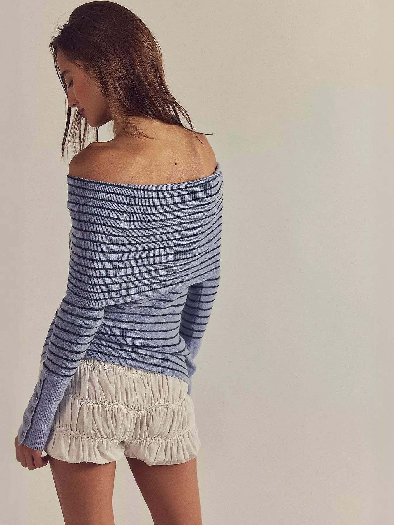 Striped Off-Shoulder Long Sleeve Knit Top OutfitFlow