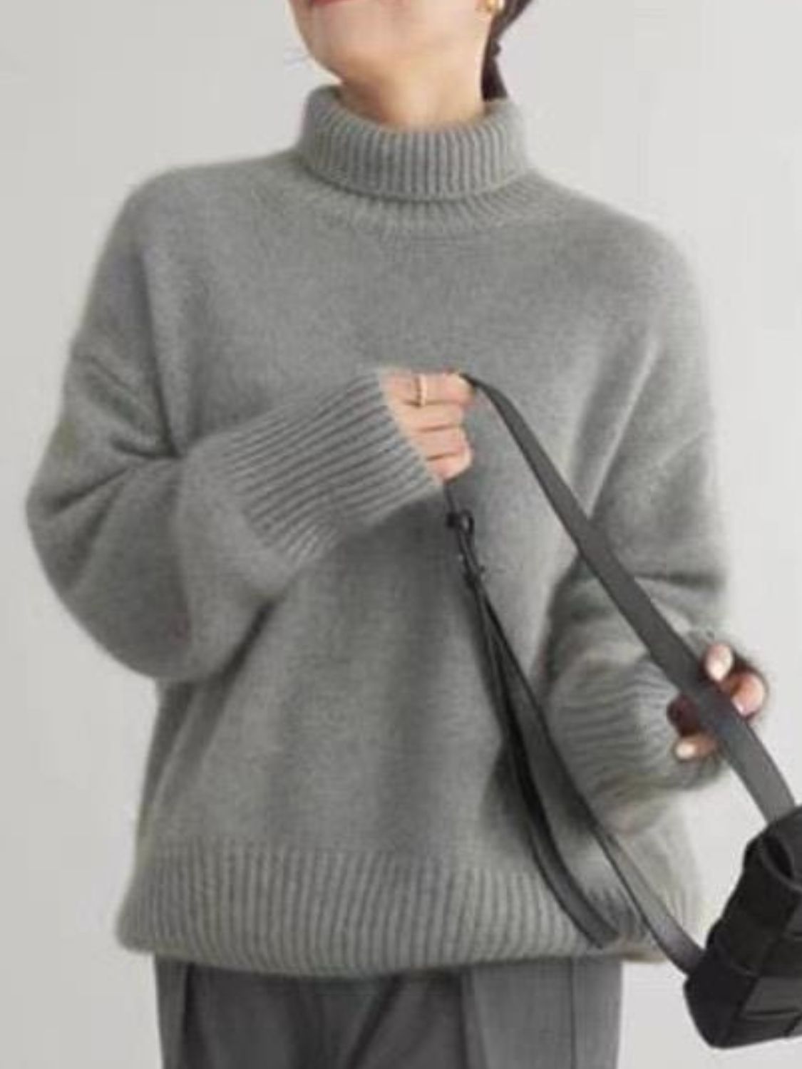 Outfit Flow - Turtleneck Dropped Shoulder Long Sleeve Sweater