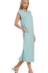 Zenana French Terry Sleeveless Round Neck Midi Dress OutfitFlow