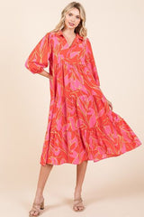 Mittoshop Tiered Printed Collared Neck Midi Dress OutfitFlow