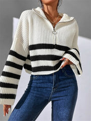 Striped Half Zip Cropped Sweater OutfitFlow