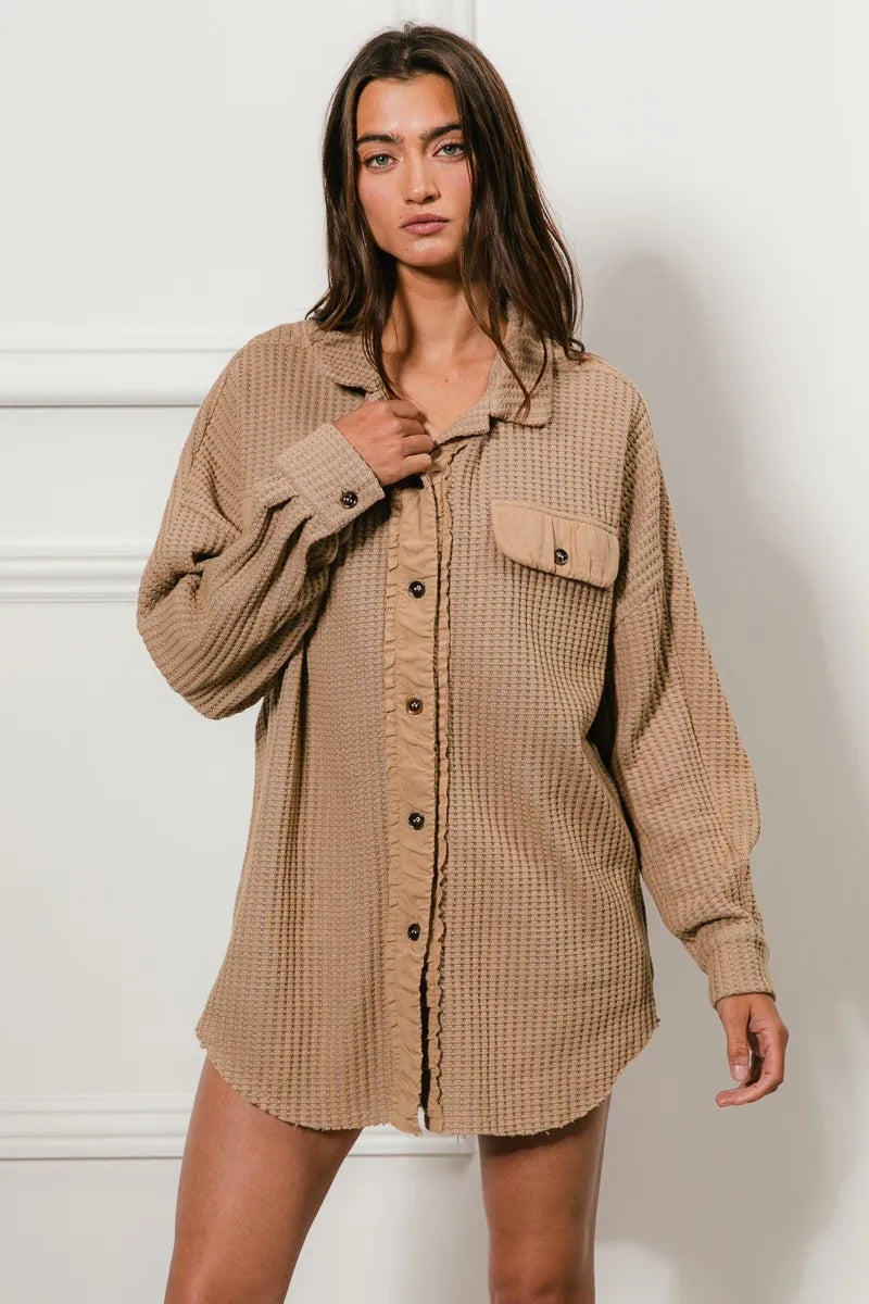 BiBi Heavy Waffle Oversized Shacket OutfitFlow