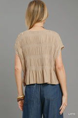 Umgee Short Sleeve Knit Smocked Top Trendsi