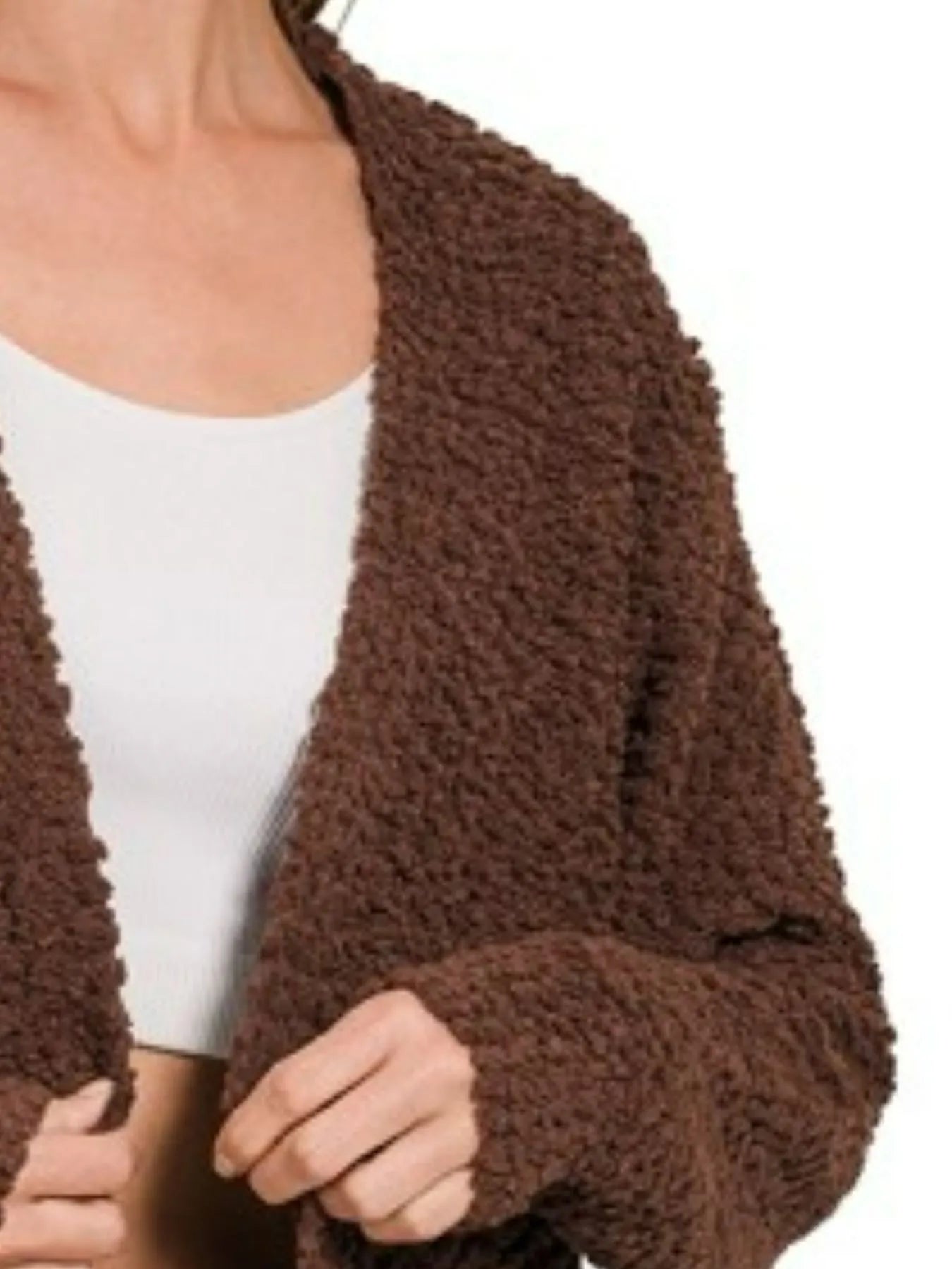 Zenana Long Sleeve Popcorn Sweater Cardigan with Pockets Trendsi