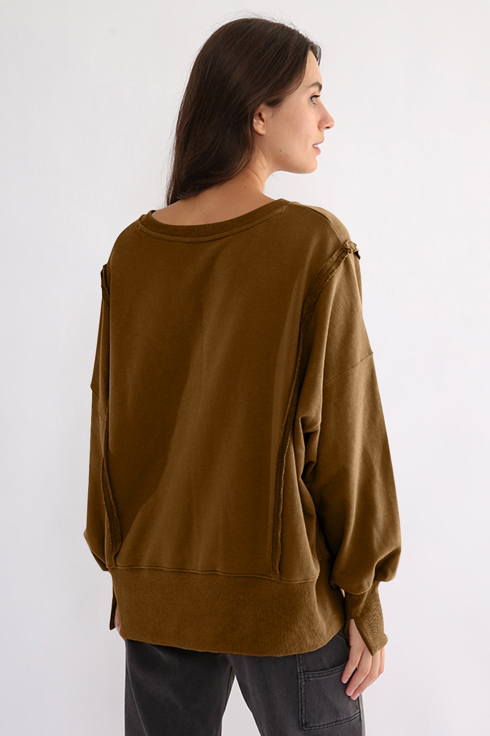 Outfit Flow - Exposed Seam High-Low Long Sleeve Sweatshirt