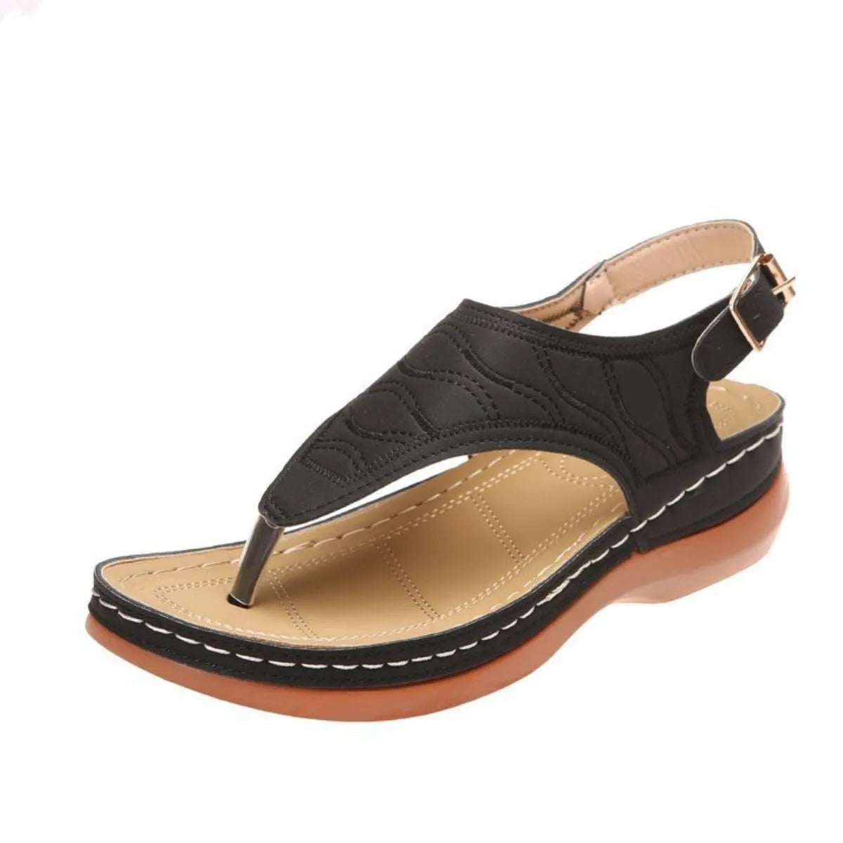 Toe Post Wedge Sandals Black OutfitFlow