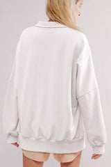 uttoned Collared Raw Detail High Low Baggy Sweatshirt with Slits OutfitFlow