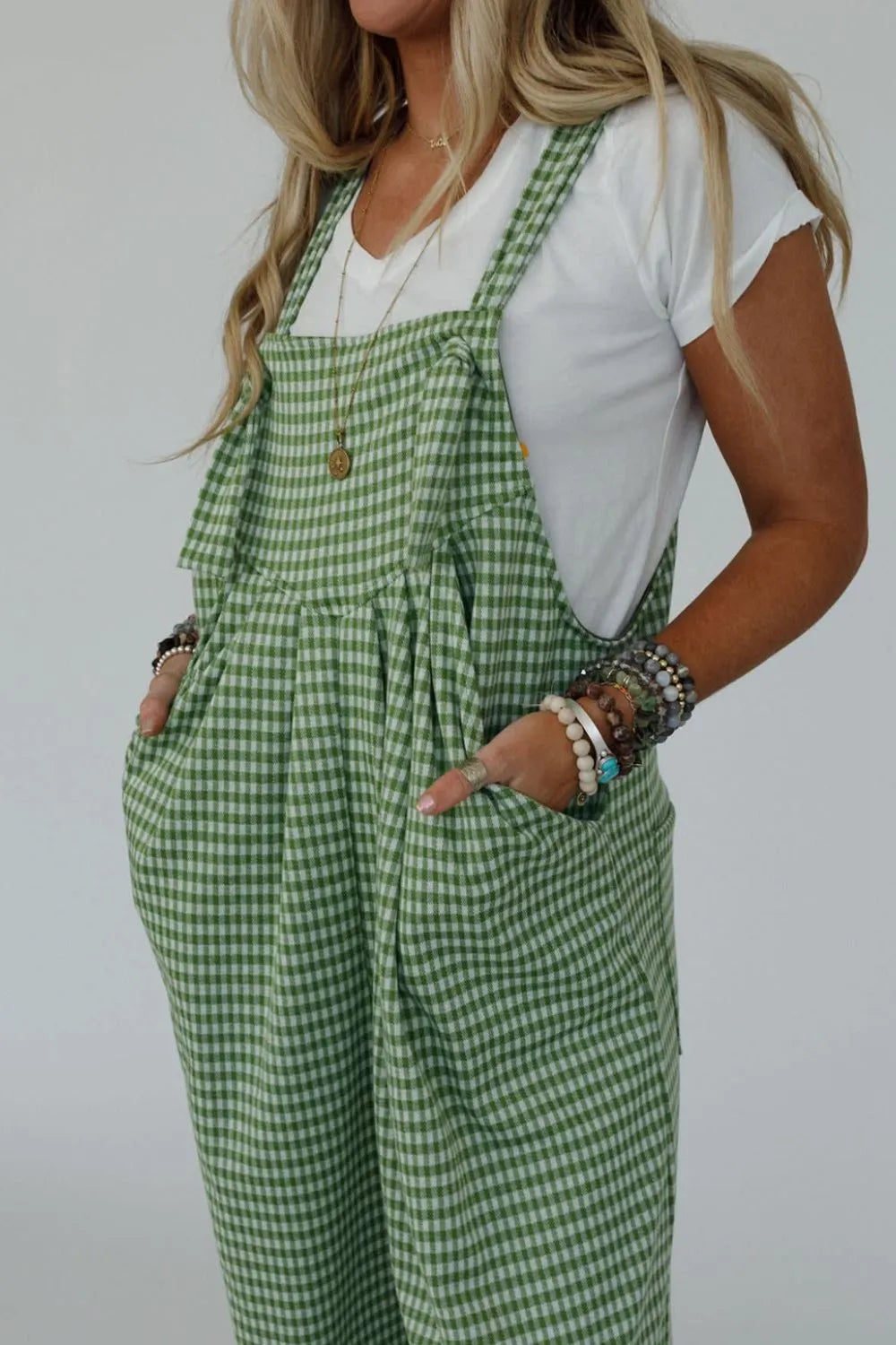 Casual Gingham Wide Leg Overalls OutfitFlow