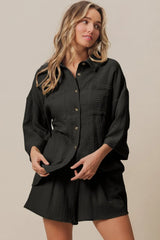 BiBi Crinkle Gauze Shirt and Short Set BLACK OutfitFlow