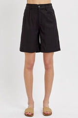 RISEN High Rise Pleated Front Shorts Black OutfitFlow