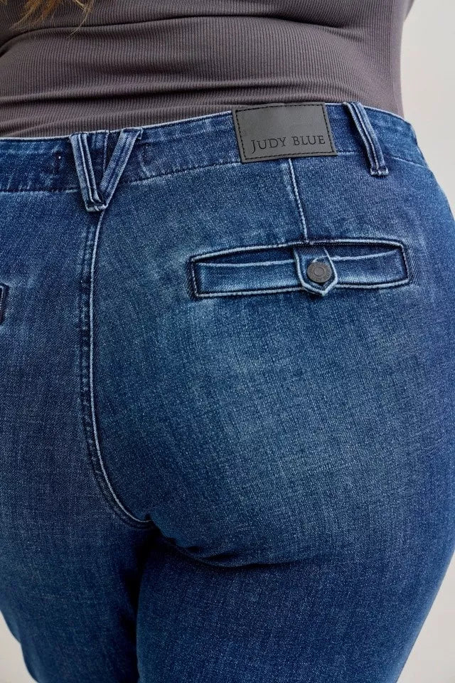 Judy Blue Full Size Mid Rise Bootcut Jeans with Welt Pockets Plus Size OutfitFlow