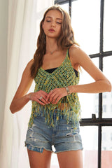 ADORA Fringe Hem Crochet Tank Top OutfitFlow