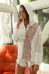 BiBi Slub Jersey with Lace Combo Buttoned Hoodie Top OutfitFlow