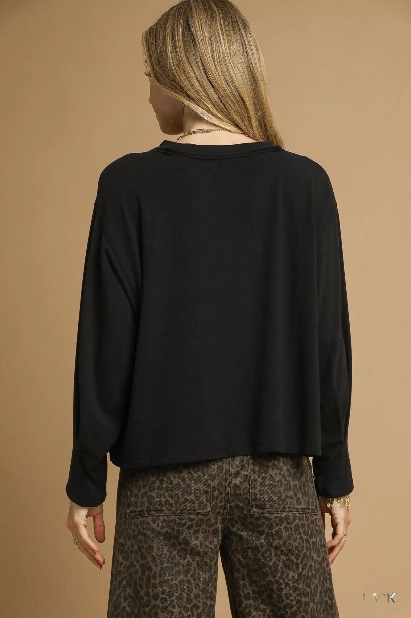 Umgee Brushed Fleeve Crewneck Top OutfitFlow