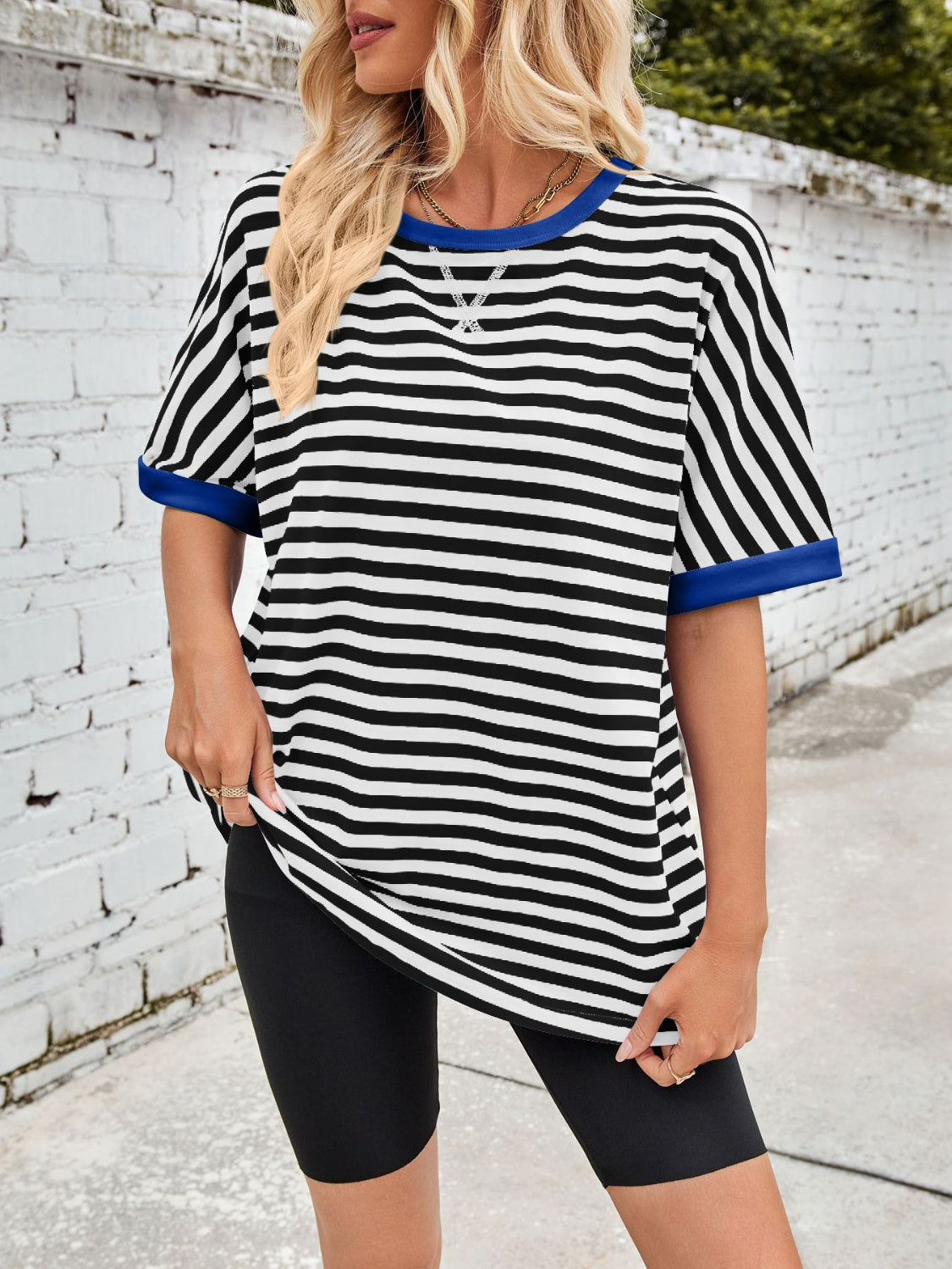 Lovelet Striped Round Neck Half Sleeve T-Shirt