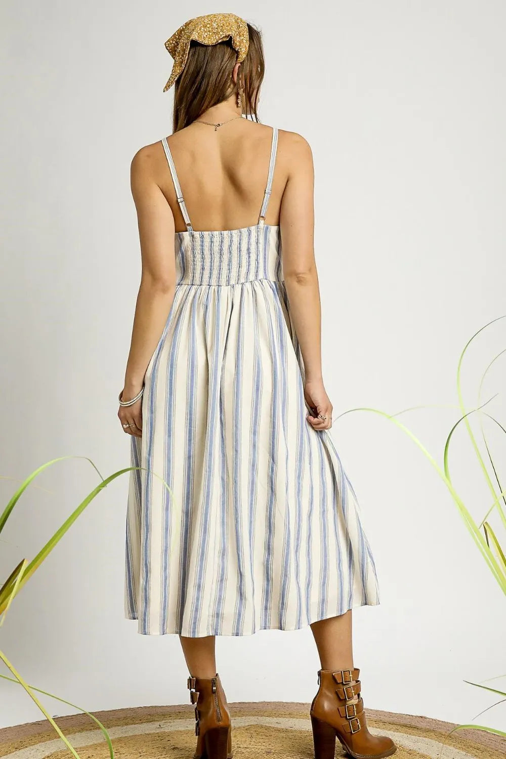 Umgee Striped Colorful Embroidered Trim Cami Dress OutfitFlow