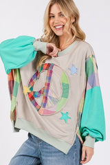 SAGE + FIG Contrast Peace Patch Dropped Shoulder Sweatshirt OutfitFlow
