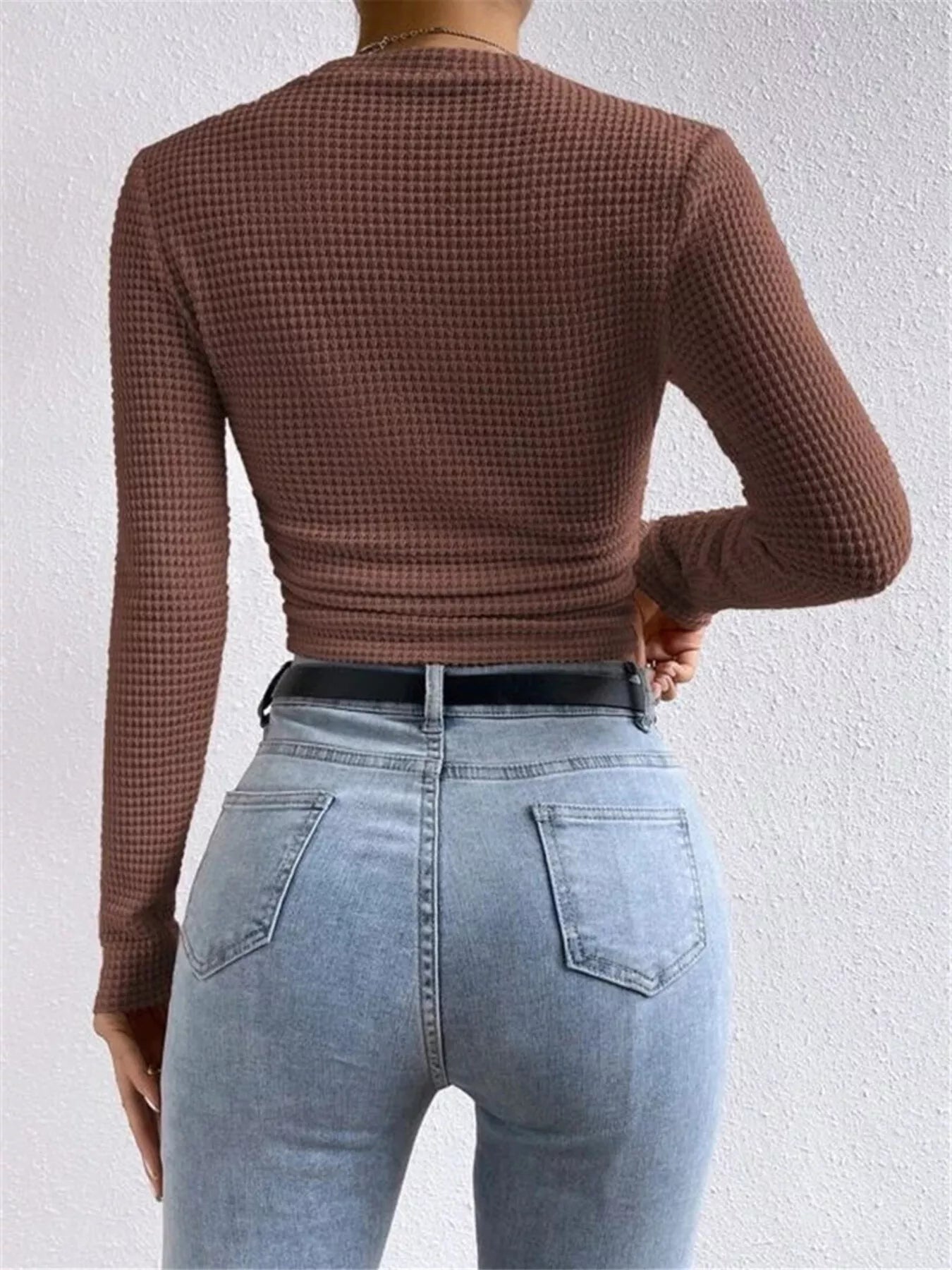 Waffle Knit Long Sleeve T-Shirt OutfitFlow