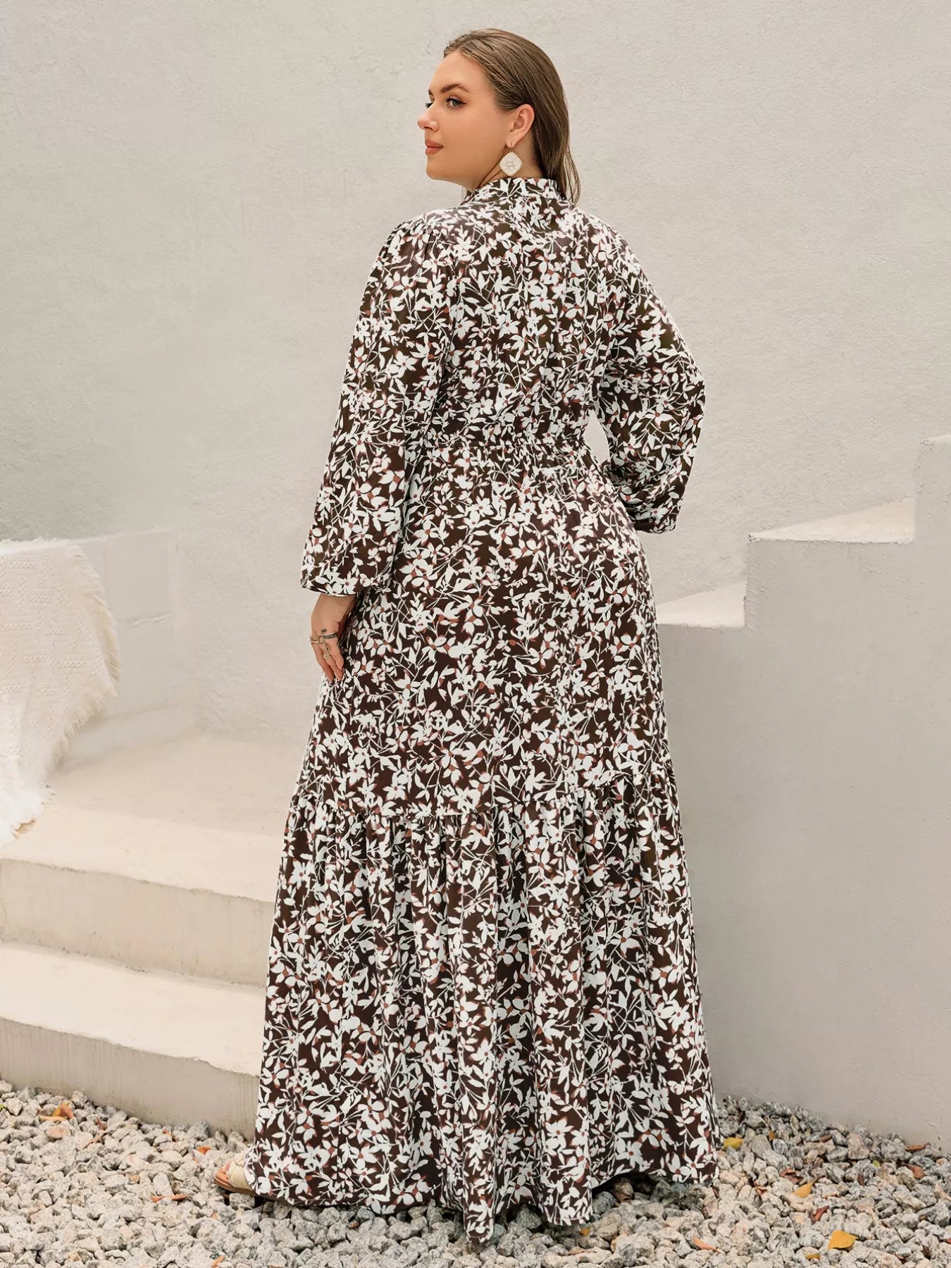 Plus Size Floral Print Long Sleeve Maxi Dress OutfitFlow