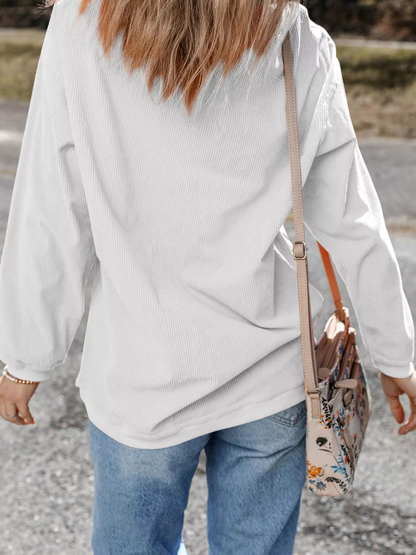 Christmas Leafy Boot Printed Corded Rib Drop Shoulder Sweatshirt OutfitFlow