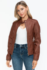 Outfit Flow - Snobbish PU Leather Biker Jacket with Side Zip Pockets